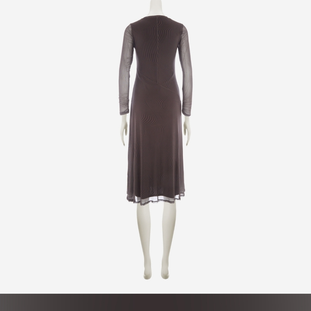 Rachel Zoe Brown Black Wavy Line Sheer Layover Midi Dress Size Small - Picture 2 of 9